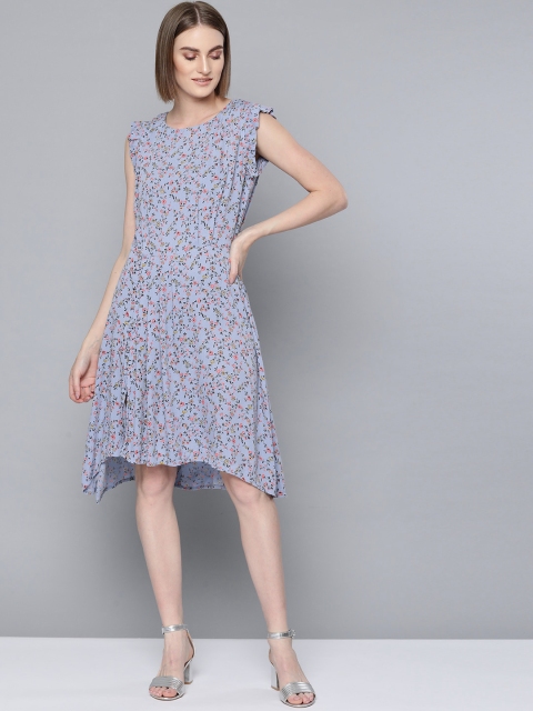 

VividArtsy Women Blue & Pink Printed A-Line Dress