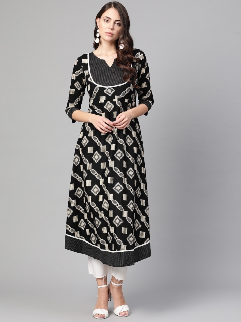 

Myshka Women Black & Beige Printed A-Line Kurta