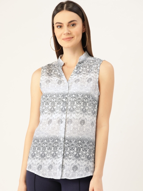 

Rute Women White & Blue Regular Fit Printed Casual Shirt