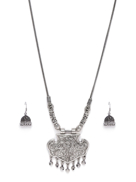 

Fida Women Silver-Toned Tribal Oxidised Necklace & Earring Set