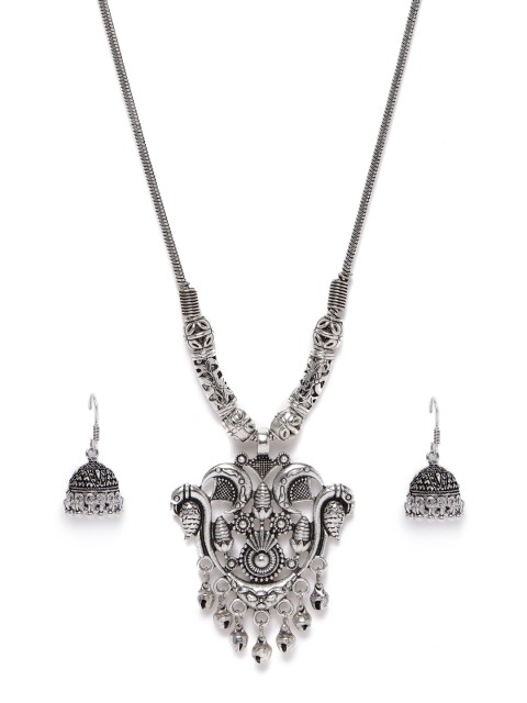 

Fida Women Silver-Toned Oxidised Contemporary Necklace & Earring Set
