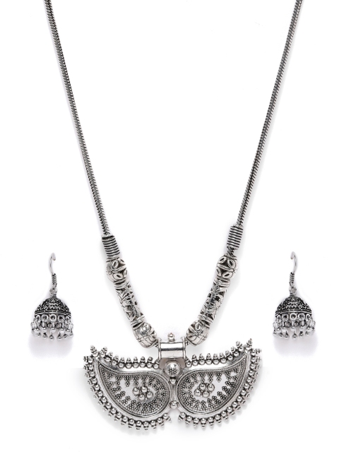 

Fida Women Silver-Toned Oxidised Contemporary Necklace & Earring Set