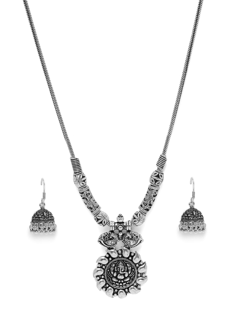 

Fida Women Silver-Toned Oxidised Contemporary Necklace & Earring Set