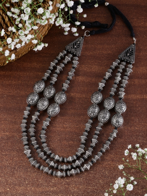 

Fida Women Silver-Toned Tribal Beaded Oxidised Layered Necklace