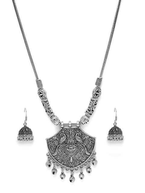 

Fida Women Silver-Toned Contemporary Oxidised Necklace & Earring Set