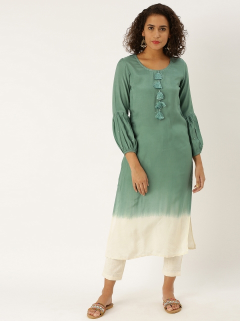 

Jaipur Kurti Women Sea Green & White Dyed Ombre Straight Kurta