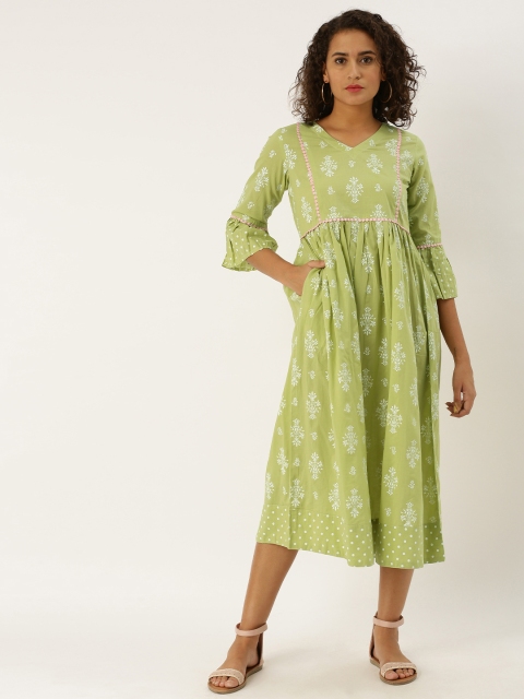 

Jaipur Kurti Women Green Printed Fit and Flare Dress