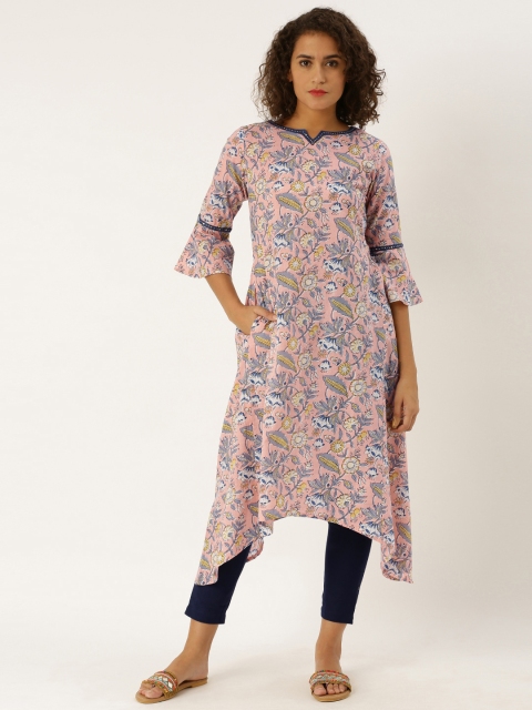 

Jaipur Kurti Women Pink & Navy Blue Printed Kurta with Trousers