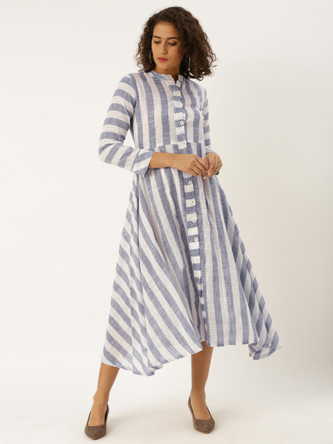 

Jaipur Kurti Women White Striped Fit and Flare Dress