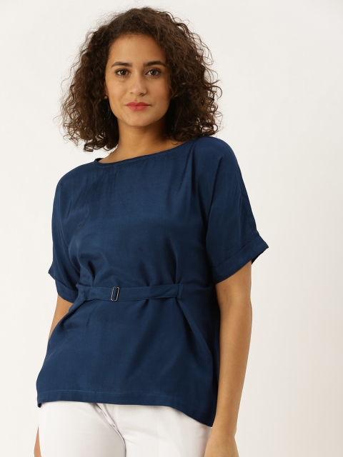 

Jaipur Kurti Women Teal Blue Solid Top With Attached Belt