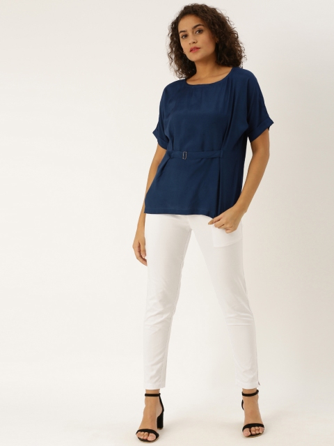 

Jaipur Kurti Women Teal Blue & White Solid Top with Trousers