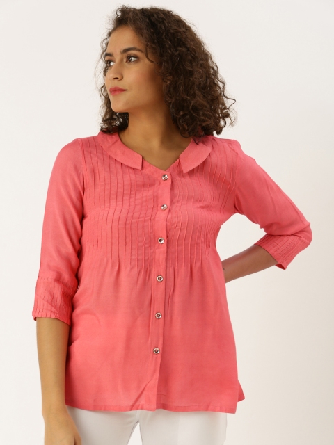 

Jaipur Kurti Women Peach-Coloured Solid Top with Layering Detail