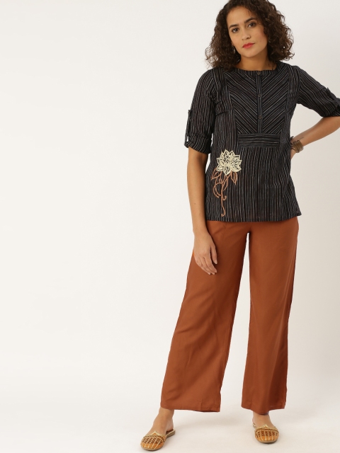 

Jaipur Kurti Women Black & Brown Striped Top with Palazzos