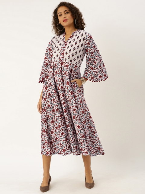 

Jaipur Kurti Women White Floral Printed Fit and Flare Dress