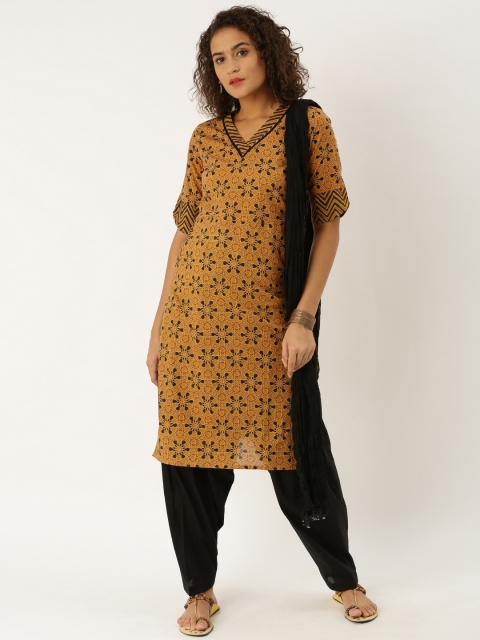 

Jaipur Kurti Women Mustard Yellow & Brown Printed Straight Kurta