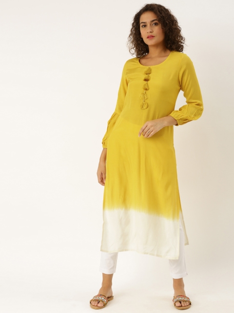 

Jaipur Kurti Women Yellow & White Colourblocked Straight Kurta