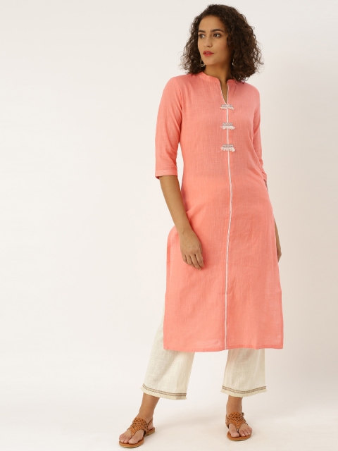 

Jaipur Kurti Women Peach-Coloured & Off-White Solid Kurta with Palazzos