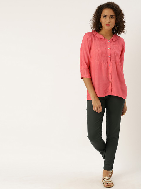 

Jaipur Kurti Women Pink & Olive Green Solid Top with Trousers