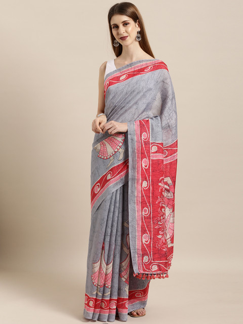 

Rajnandini Grey Printed Linen Blend Saree