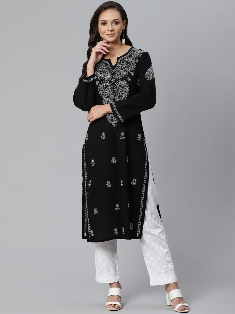 

ADA Women Black & White Chikankari Embroidered Kurta with Palazzos