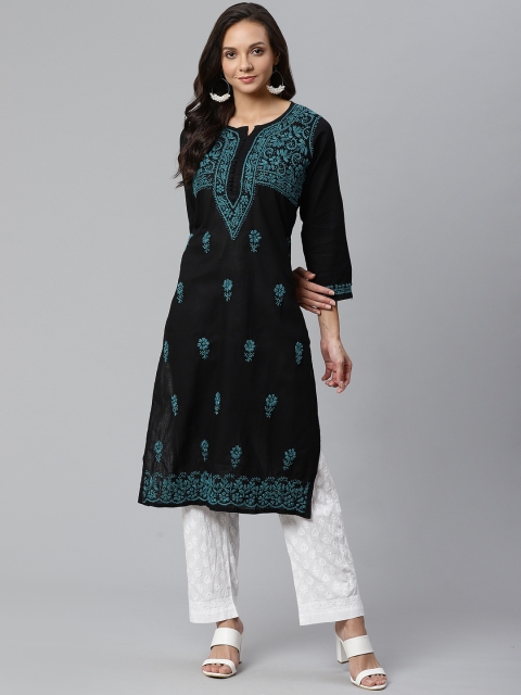 

ADA Women Black & White Chikankari Embroidered Sustainable Kurta with Palazzos