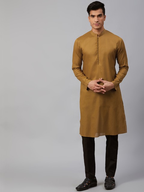 

See Designs Men Mustard Brown Solid Straight Kurta
