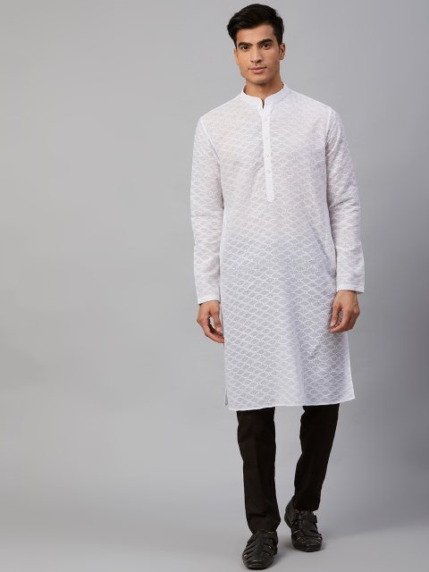 

See Designs Men White Chikankari Embroidered Straight Kurta