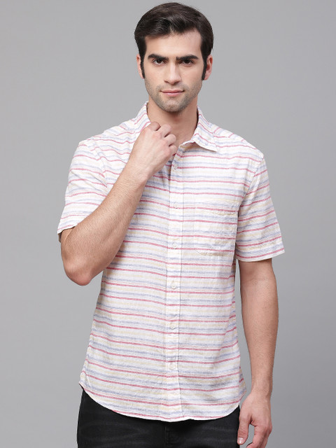 

Marks & Spencer Men White & Red Regular Fit Striped Casual Shirt
