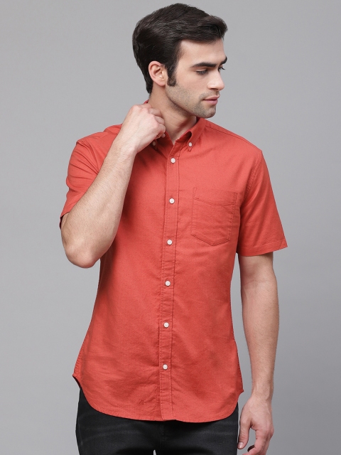 

Marks & Spencer Men Coral Orange Regular Fit Oxford Weave Solid Casual Shirt