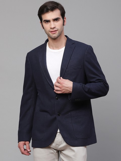 

Marks & Spencer Men Navy Self-Design Slim Fit Single-Breasted Casual Blazer, Navy blue