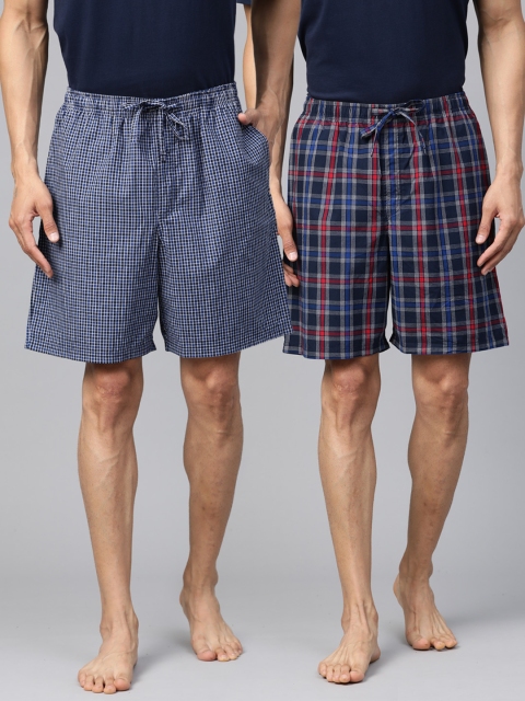 

Marks & Spencer Men Pack of 2 Checked Lounge Shorts, Navy blue