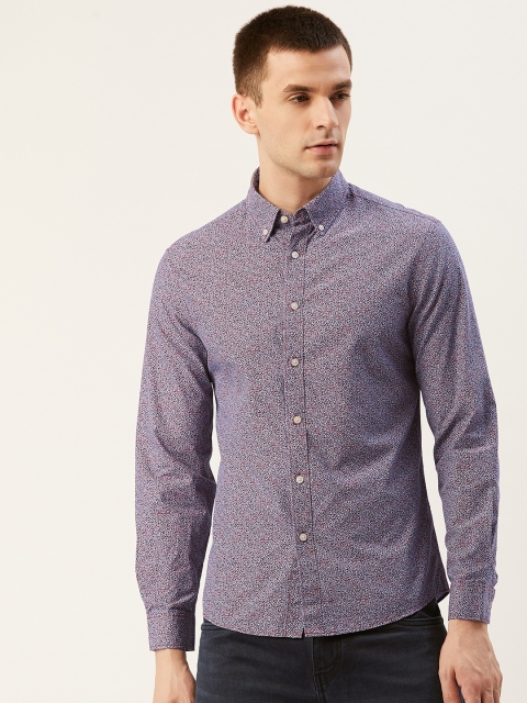 

Marks & Spencer Men Blue & Rust Red Knitted Regular Fit Ditsy Print Casual Shirt
