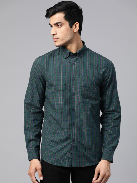 

Marks & Spencer Men Green & Blue Regular Fit Checked Casual Shirt