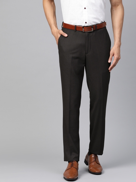 

Marks & Spencer Men Black Slim Fit Checked Formal Trousers