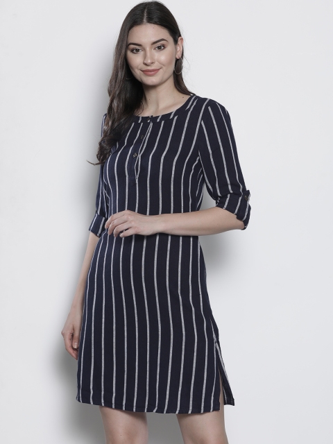 

Marks & Spencer Women Navy Blue & Off-White Striped A-Line Dress