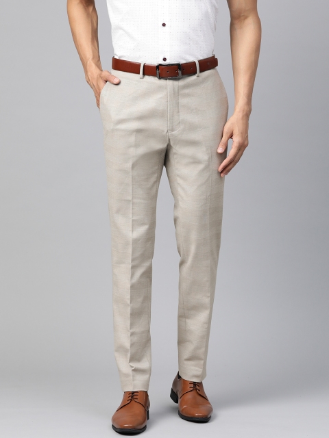 

Marks & Spencer Men Beige Checked Formal Trousers