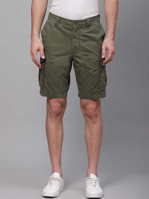

Marks & Spencer Men Olive Green Solid Regular Fit Cargo Shorts