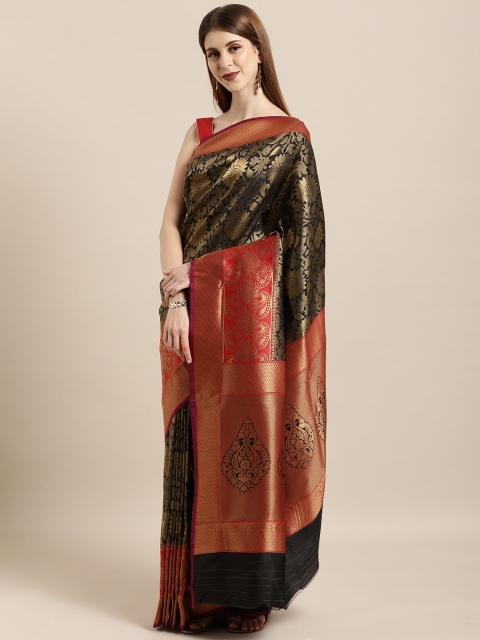 

Mitera Black & Gold-Toned Silk Blend Woven Design Banarasi Saree