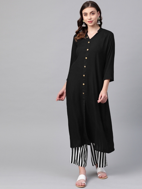 

Ives Women Black & White Solid Kurta with Palazzos