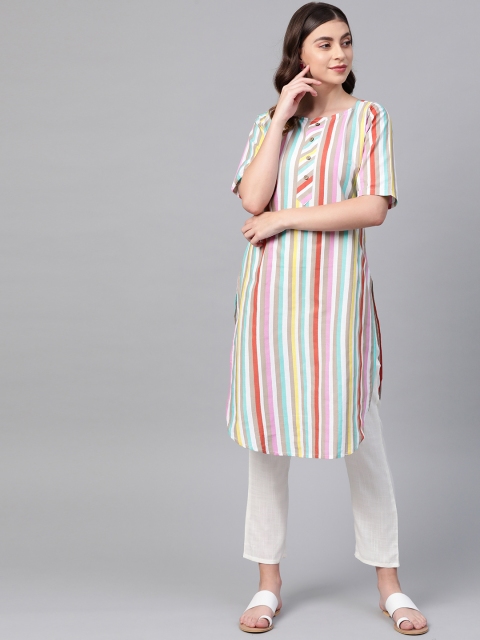 

Ives Women Multicoloured Striped Straight Kurta, Multi