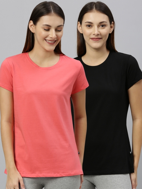 

PROTEENS Women Pack of 2 Solid Round Neck T-shirts, Black