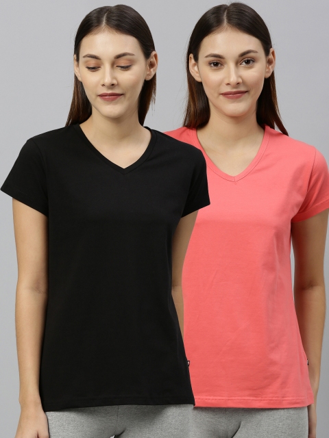 

PROTEENS Women Pack Of 2 Solid V-Neck T-shirts, Pink
