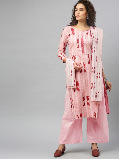 

DIVASTRI Pink & Maroon Cotton Blend Unstitched Dress Material