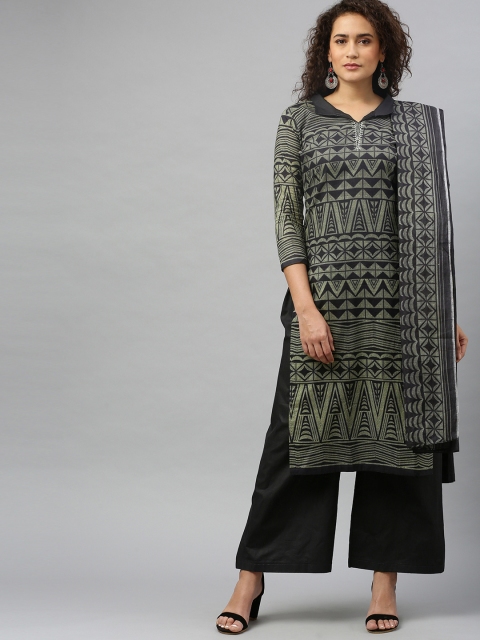 

DIVASTRI Grey Cotton Blend Unstitched Dress Material