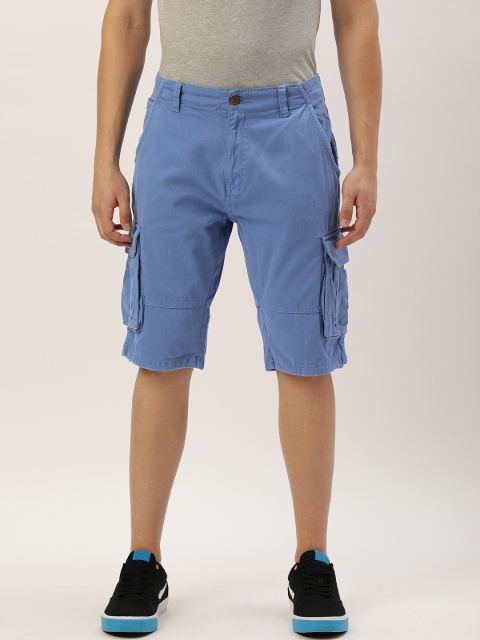 

Difference of Opinion Men Blue Solid Regular Fit Cargo Shorts
