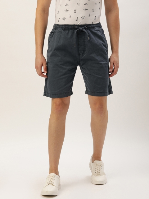 

Difference of Opinion Men Navy Blue Solid Regular Fit Regular Shorts