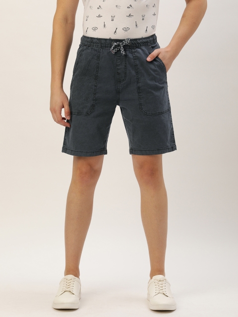 

Difference of Opinion Men Navy Blue Self Stripped Regular Fit Regular Shorts