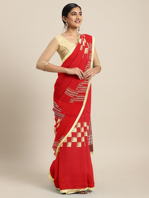 

Triveni Red & Gold-Toned Poly Georgette Printed Saree