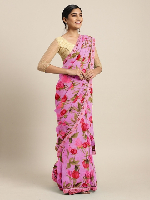 

Triveni Pink & Red Poly Chiffon Printed Saree