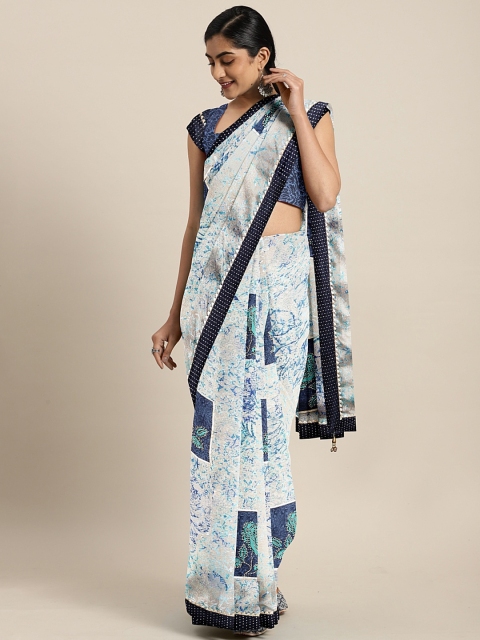 

Triveni Blue & White Poly Chiffon Printed Saree